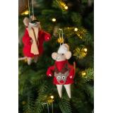 Julekule mus med ski og mus med genser i juletre