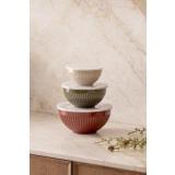 Bollesett med lokk i tre farger, rød, grønn og beige