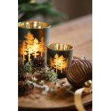 Telysholder Skog på lysfat med dekor og pynt nærbilde