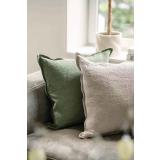 Putetrekk i linmiks på sofa i grønn og beige farge