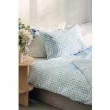 Sengetøy i krepp i blått med sateng adele i hvit