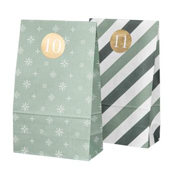 Klistremerker 1-24 Rund på adventspose grønn