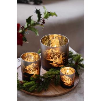 Lyslykt vinterfjell i tre størrelser på lysfat