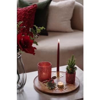 Juletre 21 cm i telysholder glitter rød på lysfat