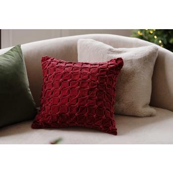 Putetrekk i grønn og rød velur med faux fur putetrekk i sofa