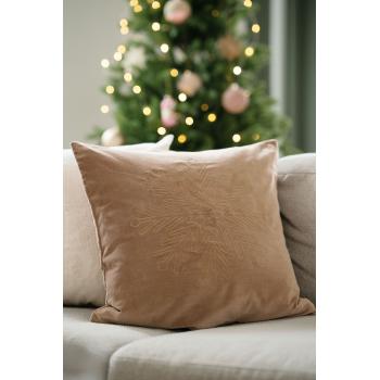 Putetrekk snøfnugg beige i sofa med juletre i bakgrunnen