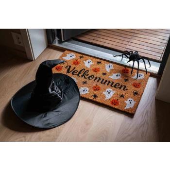 Dørmatte Halloween med heksehatt og dekor edderkopp