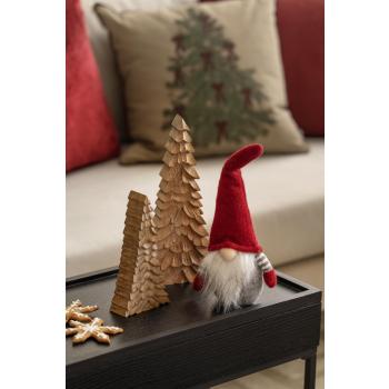 Dekortre i mangotre på sidebord med nissefigur