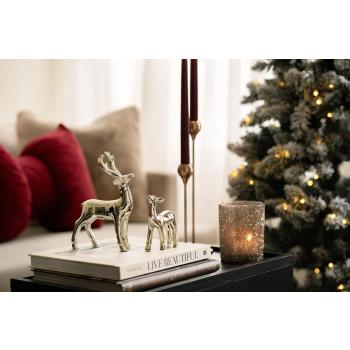 Hjort Shine i to størrelser på sidebord med lysestaker og lysholder glitter