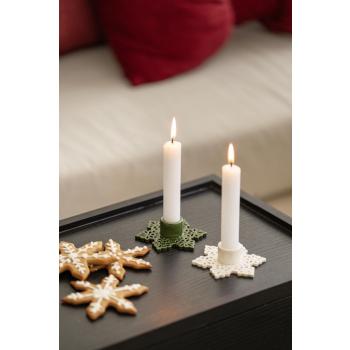 Kronelysestake Snøflak hvit og grønn med hvite kronelys