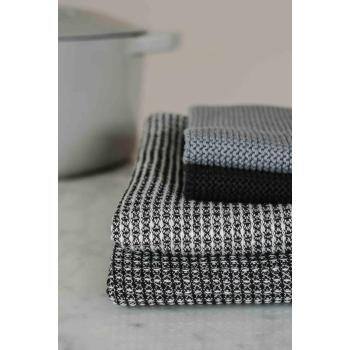 Samlebilde av kjøkkenhåndkle og kluter i sorte og grå toner 