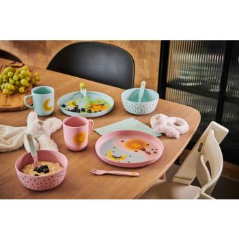 Lykketegning - God morgen/ God natt Barnesett i blå og rosa dekt på bord