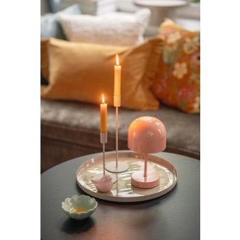 Lysfat med lysestaker, lampe og dekorfugl