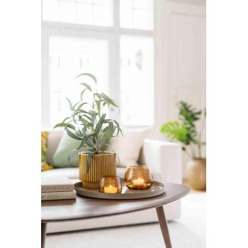 Lysfat med glimre karamell og potte rita i stue