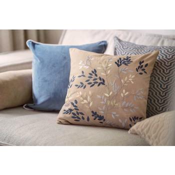 Sofakrok med putetrekk i beige og blå toner