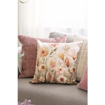 Putetrekk blush broderi i front med puter i beige og rosa bak