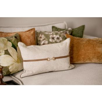 Putetrekk horsebit i front med velurputer i grønn og karamell