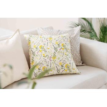 Pute med blomster, med brodert putetrekk og linmix pute