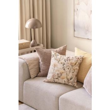 Putetrekk Stilkblomster broderi i front med beige og gule putetrekk bak