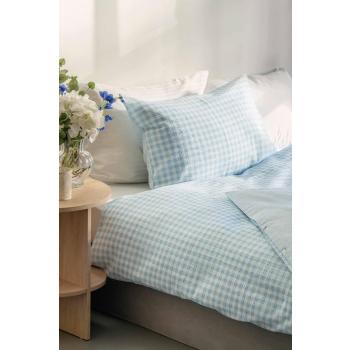 Sengetøy i krepp i blått med sateng adele i hvit