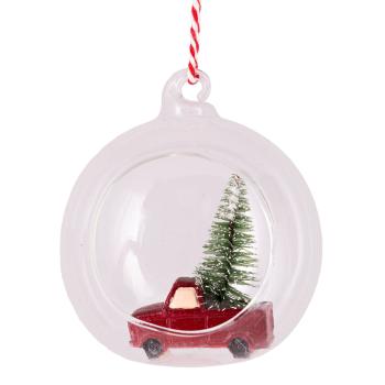 Julekule Bil i glasskule rød