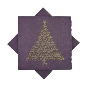 Serviett juletrehjerter lilla