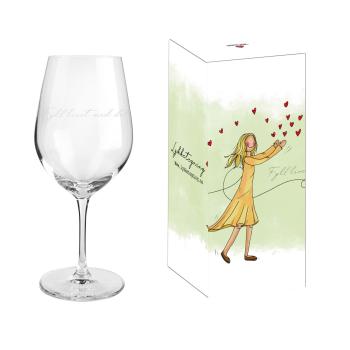 Lykketegning - Fyll livet med det som godt er, Rødvinsglass 62 cl med gaveeske