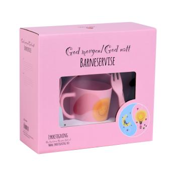 Lykketegning - God morgen/ God natt Barnesett 35 cl rosa i gaveeske