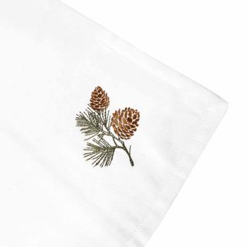 Tøyserviett med brodert kongle nærbilde