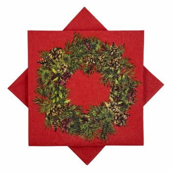 Serviett Julekrans rød