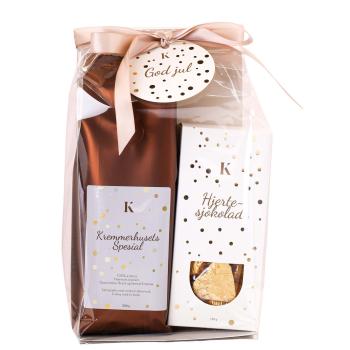 Gavepakke Spesial kaffe & hjertesjokolade gull
