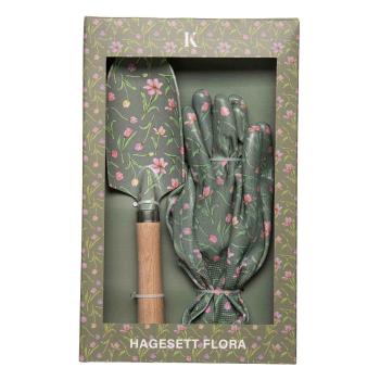Hagesett Flora, hansker og spade i eske